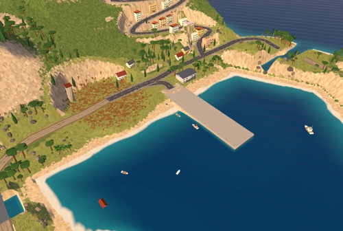 Kartenbild der Hakenbucht mit Pier und Ort